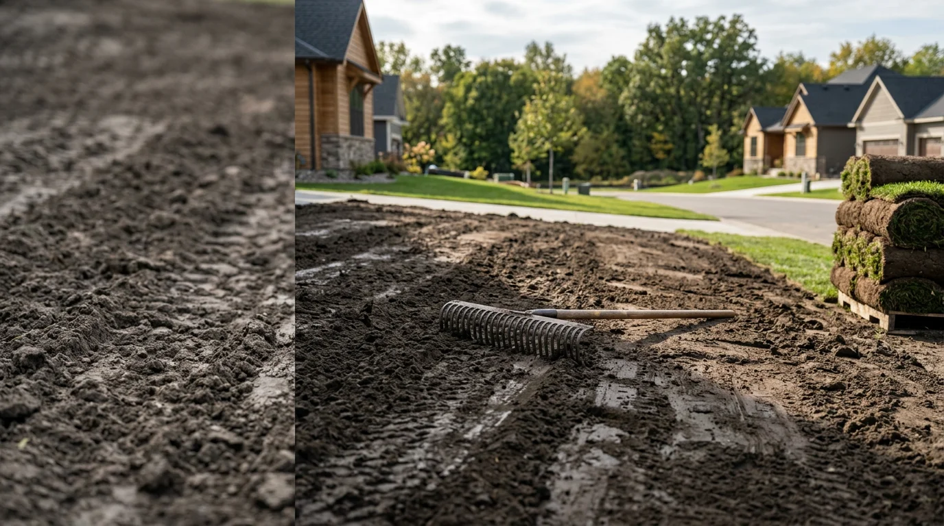 A freshly installed residential landscape in Woodbury, Minnesota, showing defined planting beds, graded lawn areas, and clean edging along a suburban home's front yard. The installation reflects soil preparation and structured layout suited to the Twin Cities climate.